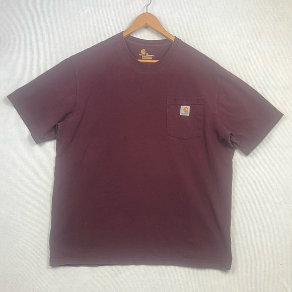 Carhartt Mens XL Original Fit Tee T-Shirt Crewneck Burgundy Heavyweight Workwear - Picture 1 of 9